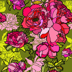 Seamless pattern with poppy, Peonies or roses flowers– stock illustration