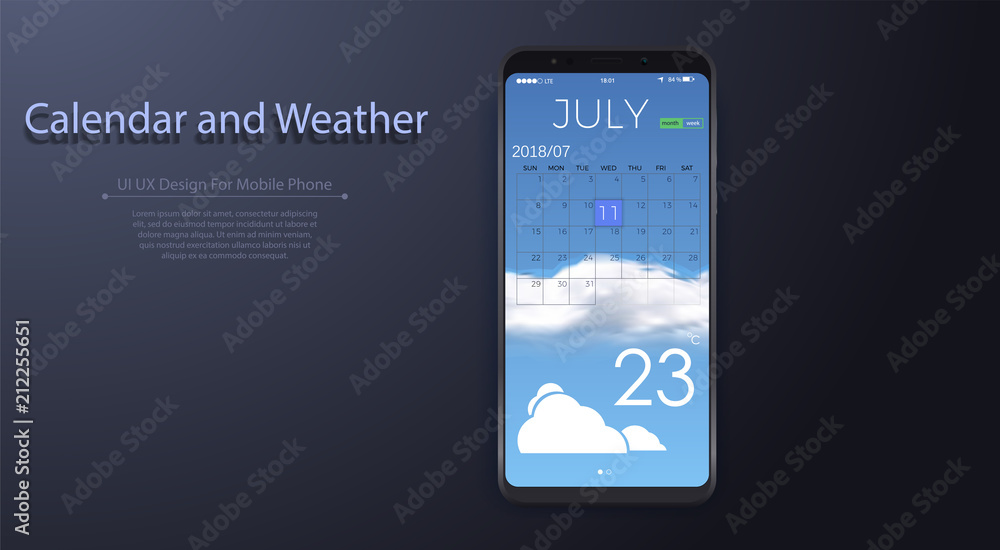 Poster calendar and weather app with to do list and tasks ui ux design for mobile phone