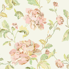 Seamless pattern with poppy, Peonies or roses flowers– stock illustration