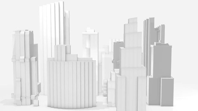 4K UHD - 3D ANIMATION - SCULPTURE - CITY on white background