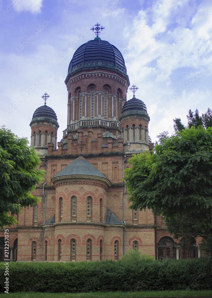 Wall mural famous orthodox church of the three saints in chernivtsi city, ukraine. former metropolitan home chu