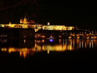 Fototapeta na wymiar Prague at Night and View of Prague Castle, Czech Republic