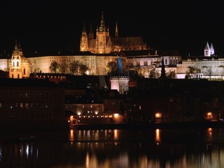 Fototapeta na wymiar Prague at Night and View of Prague Castle, Czech Republic