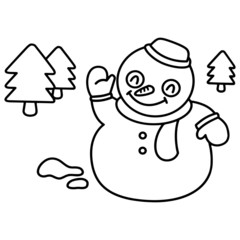 Snowman cartoon illustration isolated on white background for children color book