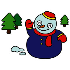 Snowman cartoon illustration isolated on white background for children color book