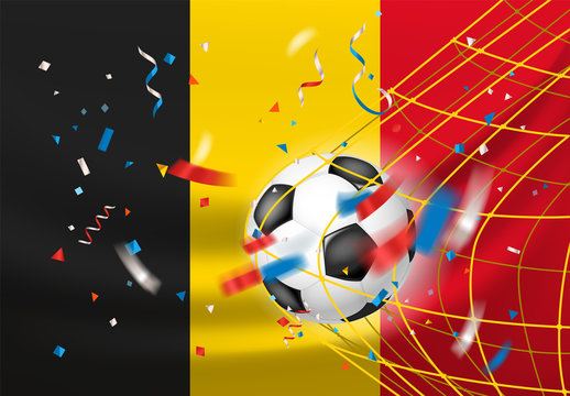 Belgium wins. Ball in a net. Football match winner concept