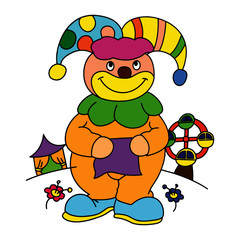Clown cartoon illustration isolated on white background for children color book