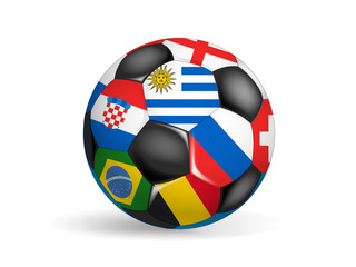 Obraz premium Soccer ball with flags of different countries. Object isolated on white.The game of the world concept