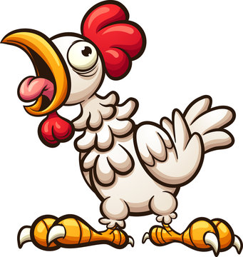 Clucking cartoon chicken. Vector clip art illustration with simple gradients. All in a single layer. 