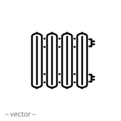 radiator linear vector icon, cast-iron heating radiator line sign isolated on white background - editable vector illustration eps10