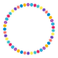 Wreath of wild flowers with leaves. A floral round frame with a place for your text. Suitable for greeting cards, wedding invitations, promotional leaflets