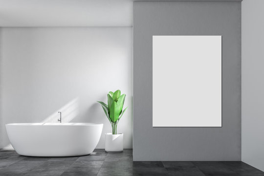 White bathroom interior, mock up poster