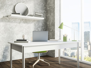 Gray panoramic home office workplace