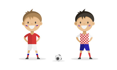 Football player in the form of Russia and Croatia on a white background. Vector illustration.
