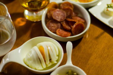 Set with different appetizers in small portions, healthy and delicious snacks