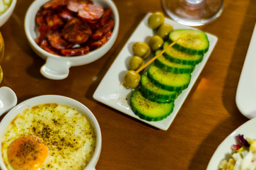 Set with different appetizers in small portions, healthy and delicious snacks