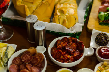 Set with different appetizers in small portions, healthy and delicious snacks