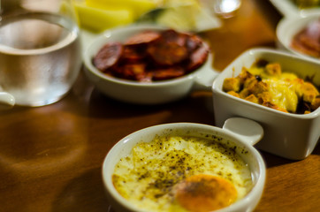 Set with different appetizers in small portions, healthy and delicious snacks