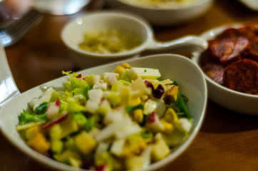 Set with different appetizers in small portions, healthy and delicious snacks