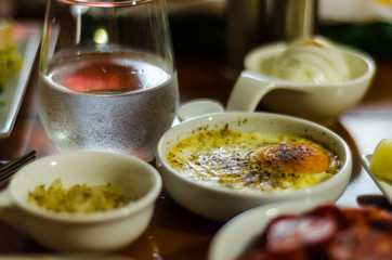 Set with different appetizers in small portions, healthy and delicious snacks