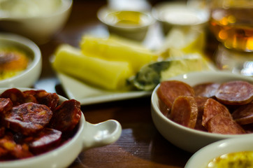 Set with different appetizers in small portions, healthy and delicious snacks