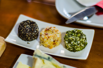 Set with different appetizers in small portions, healthy and delicious snacks