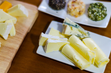 Set with different appetizers in small portions, healthy and delicious snacks