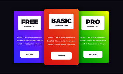 Obraz premium Web pricing table design for business. Hosting table banner. Modern gradient style. Design element for website and mobile app, UI UX. Vector illustration