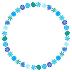 Wreath of wild flowers with leaves. A floral round frame with a place for your text. Suitable for greeting cards, wedding invitations, promotional leaflets