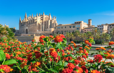 Fototapeta premium Palma de Mallorca Spanien, Kathedrale La Seu in der historischen Altstadt