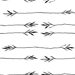 Obraz premium Seamless black and white boho floral pattern. Repeating texture on a white background.