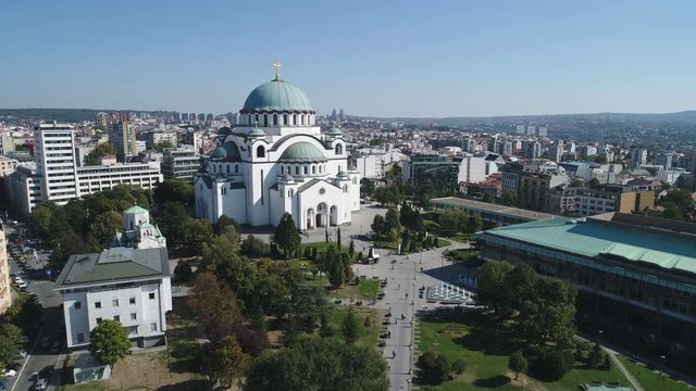 Aerial view of beautiful Orthodox Saint Sava church in Belgrade, architecture religion tourism Serbia