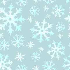 Christmas seamless pattern of snowflakes. Holiday watercolor illustration.