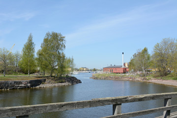Fototapeta na wymiar View from footbridge of Suomenlinna shipyard