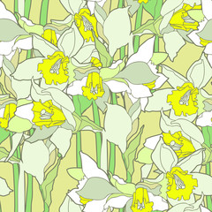 Seamless pattern with beautiful narcissus flowers in art nouveau style