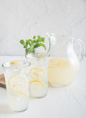 lemonade in glasses amd pitcher