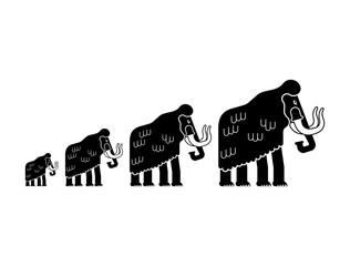 Mammoth family isolated. Prehistoric elephant Flock. Giant animal Jurassic period. Vector illustration