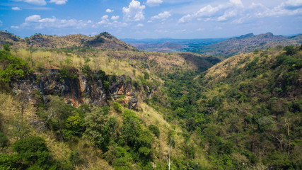 Fototapeta na wymiar aerial photography landscape of Thanlod Yai cave to Thanlod Noi cave between two caves there have many waterfall along the way water from Thanlod Yai cave pass in to Than Lod Noi cave