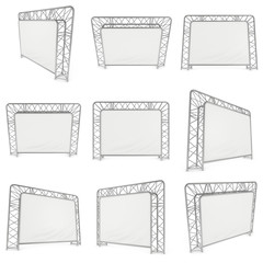 Steel truss girder element banner construction set. 3d render press wall isolated on white