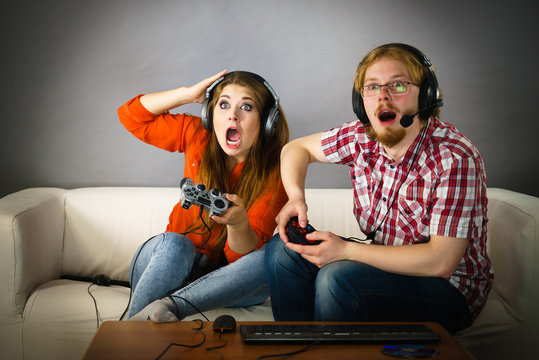 Gamer couple playing games