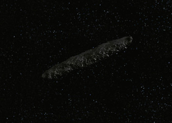 Oumuamua Comet isolated in space with out of focus background, detailed 3D model