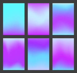 Set of calm mesh gradient blue and violet ui backgrounds. Trendy vibrant cold colors gradients for smartphone screen wallpaper, mobile apps, web design