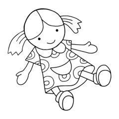 Doll cartoon illustration isolated on white background for children color book