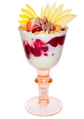 Deser jogurtowy z orzechami i truskawkami fit - obrazy, fototapety, plakaty