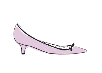 High heel shoe. Lavender, purple pump vector illustration isolated on white. Hand drawn design element. Shoe sketch for cards, stickers, scrapbooking, stationery and more. Fashion, style.