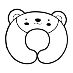 U-Neck Pillow with bear face cartoon illustration isolated on white background for children color book