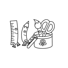 School equipment cartoon illustration isolated on white background for children color book