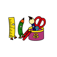 School equipment cartoon illustration isolated on white background for children color book