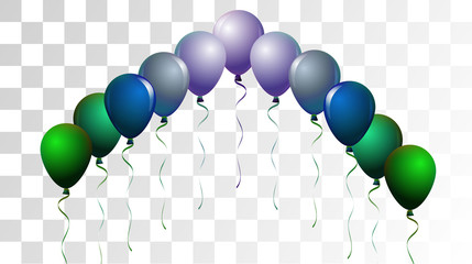 Bright Realistic Helium Vector Balloons Flying. Happy Birthday, New Year Party Ornament. Neon Modern Holidays Decoration, Air Helium Balloons. Celebration, Music Poster Discount Card Cool Design. © graficanto