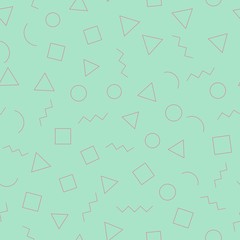 Seamless memphis geometric pattern with different shapes. Vector repeating texture.